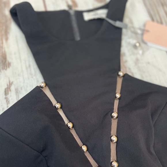 Three Floor Black Embellished Mesh Halter Dress Size 0 XXS Zip Back NWT - Picture 9 of 16